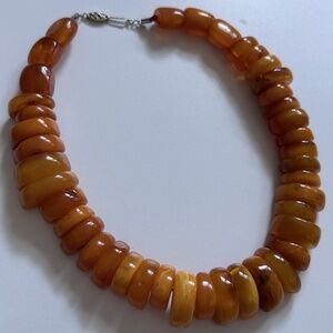 Solid 10K White Gold of Large Irregular Amber Necklace